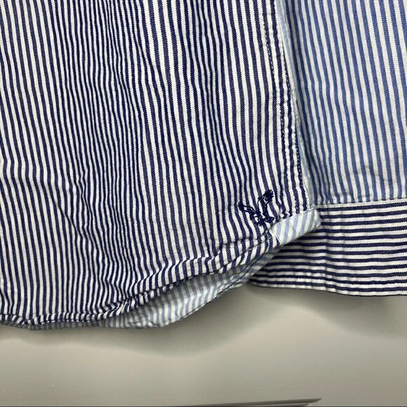 American Eagle Slim Fit Button Front Striped Color Block Shirt - Picture 4 of 6